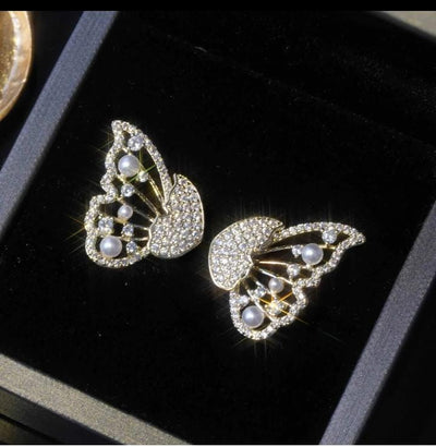 Zircon Pearl Butterfly Earrings