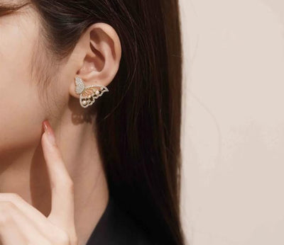 Zircon Pearl Butterfly Earrings