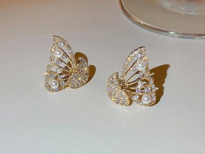 Zircon Pearl Butterfly Earrings