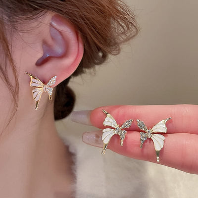 Dual Tone Butterfly Zircon Earrings