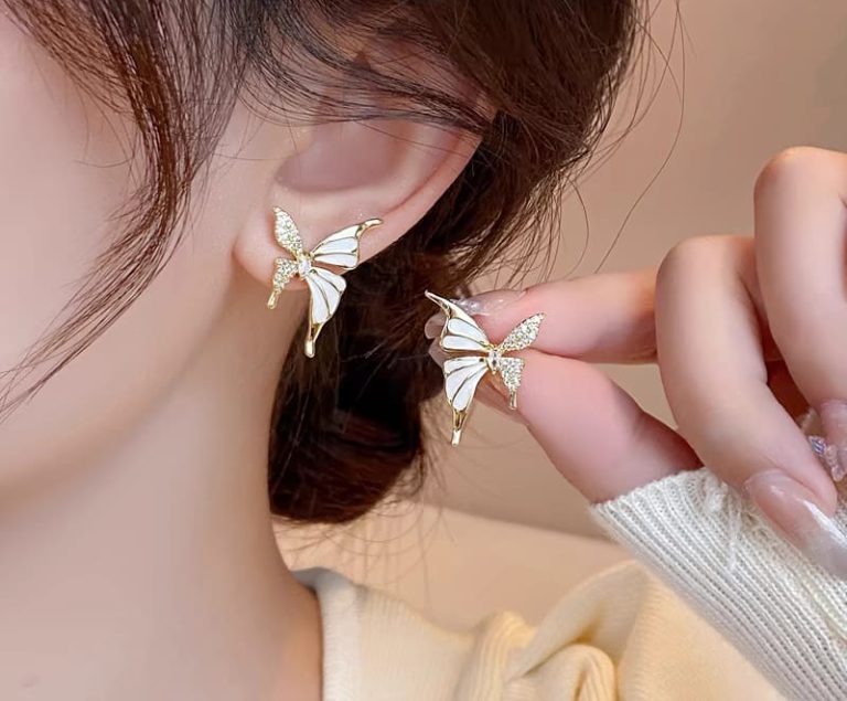 Dual Tone Butterfly Zircon Earrings