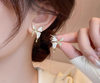 Dual Tone Butterfly Zircon Earrings