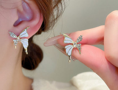Dual Tone Butterfly Zircon Earrings