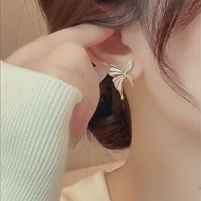 Dual Tone Butterfly Zircon Earrings